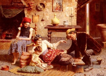 Un pays de famille heureuse Eugenio Zampighi Peinture à l'huile